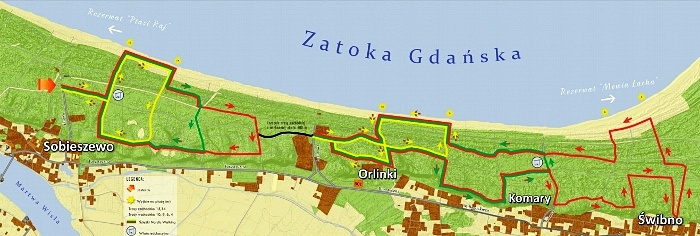 Mapa szlaków - Wyspa Sobieszewska
